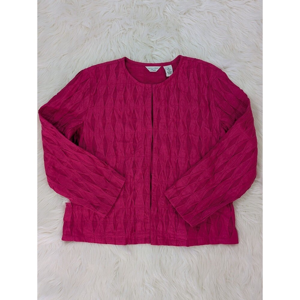 Laura Ashley Jacket Women PL Petite Large Pink Cotton Linen Pleated Textured